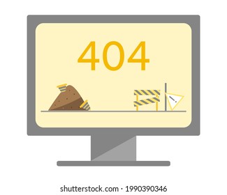 404 error page or file not found wallpaper. Computer screen showing error code 404 with broken construction equipment and traffic sign.