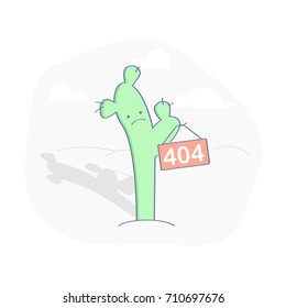 404 Error Page or File not Found icon. Cute green Cactus with nameplate 404. Isolated UX UI vector illustration for web and mobile design.