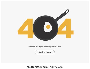 404 Error Page Fried Egg on Frying Pan Concept (Vector Illustration Flat Design)