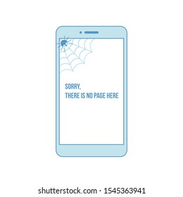 404 error page with funny spider inside phone display. Spider says - sorry, page not found. Page not found illustration. Connection loss, internet unavailable concept. Flat vector illustration