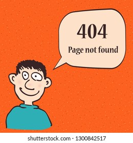 404 error page. Funny 404 error symbol with cartoon character of man. Vector illustration.