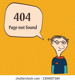 404 error page. Funny 404 error symbol with cartoon character of man. Vector illustration.