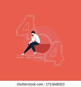 404 Error page illustration, man sitting with sad emotion, Page not found illustration