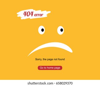 404 Error Page. Illustration for Website Error Page. Sad face on a yellow background. Template reports that the page is not found.