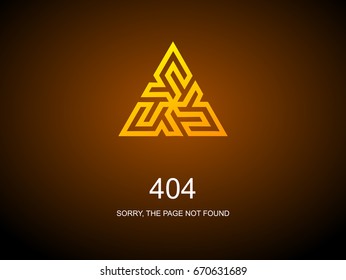 404 Error Page. Illustration for Website Error Page. Page not found. Gold sign triangle on dark  background.