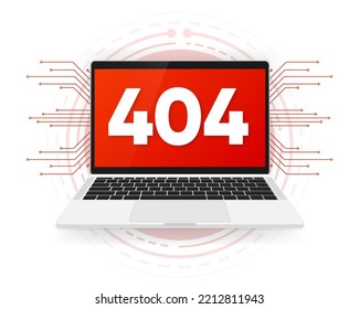 404 Error Page, Information Not Found, Computer Isolated In White Background. Eror Search. Vector Illustration.