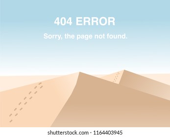 404 Error Page, Landscape Lost In Desert Sand Dunes, Footsteps, Background.