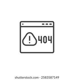 404 Error Page line icon. linear style sign for mobile concept and web design. A browser window with 404 outline vector icon. Symbol, logo illustration. Vector graphics