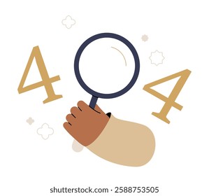 404 Error Page With Magnifying Glass In Flat Vector Illustration Symbolizing Website Not Found, Page Error, And Technical Issue, Isolated On White Background.