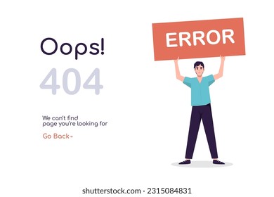 404 error page with man vector. Concept of error 404, page not found, online service notification.