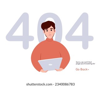 404 error page with man vector. Concept of error 404, page not found, online service notification.