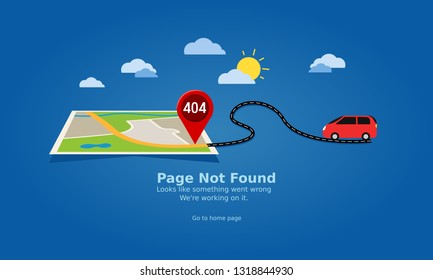 404 error page with maps navigation with red color point markers concept. vector sign illustration