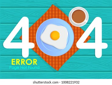 404  error page not found with breakfast vector style and wood background