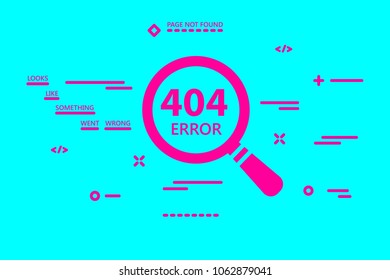 404 error page not found illustration with magnifying glass on blue background with line art. Flat search icon web illustration page not found concept