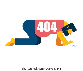 404 error page not found. Man all fours Search glasses. Vector illustration