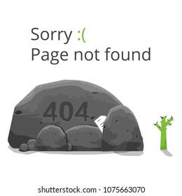 404 error page not found isolated in white background. Rocks with 404 sign and cactus with shadow. Hard rock sign, page not found vector illustration isolated on white background - stock vector