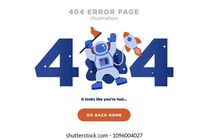 404 Error Page Not Found Design with astronaut and rocket in space