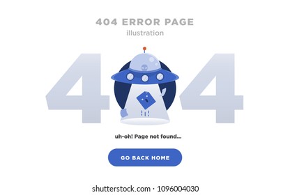 404 Error Page Not Found Design with UFO, extraterrestial