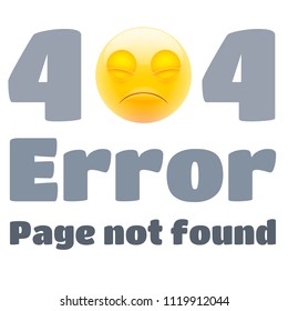 404 Error Page not Found. Emoji Dead with Closed Eyes. Vector Illustration Isolated on White Background for Websites