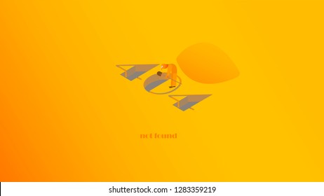 404 error, page not found. Man digs a hole, but finds nothing. Vector.