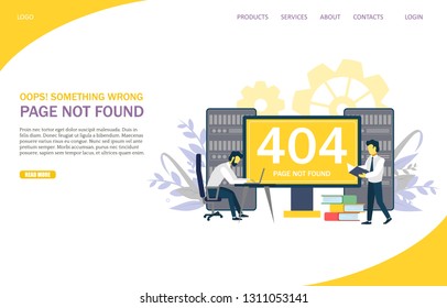 404 Error page not found vector website template, web page and landing page design for website and mobile site development. Webpage under construction concept.