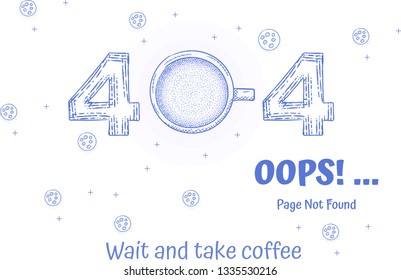 404 error. page not found vector template with sky blue bubble and star funny design with text take coffee and play game for website not connected 