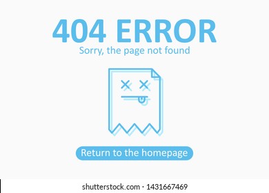 404 error. Page not found template with dead file. Design for web page - disconnect banner for website. Vector illustration.