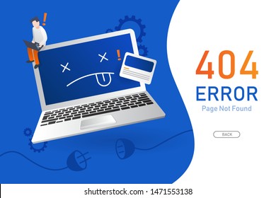 404  error page not found vector with computer or notebook graphic  design template for website background graphic