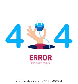 404  error page not found vector hand hold plug graphic background