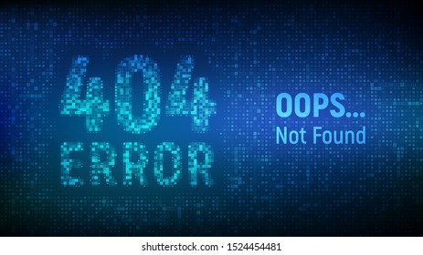 404 error. Page not found. Error 404 word made with binary code. Computer network system problem software futuristic background. Technology binary code number data alert. Vector illustration.