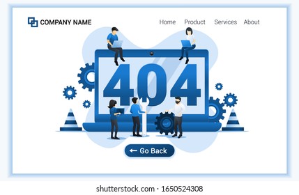 404 error page not found concept with group of people trying to fix error on website page. Can use for web banner, landing page, website template. Modern flat vector illustration