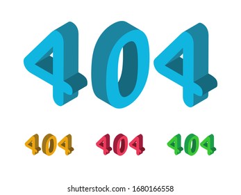404 error page. Not found isometric vector graphic on white background. Different colors.