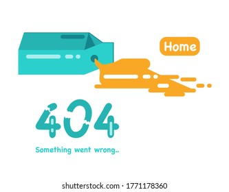 404 error page not found. Banner or web template with System Error. Support service. Spilled orange juice with cardboard packing. Technical problem. Сracked numbers. Vector illustration in flat style