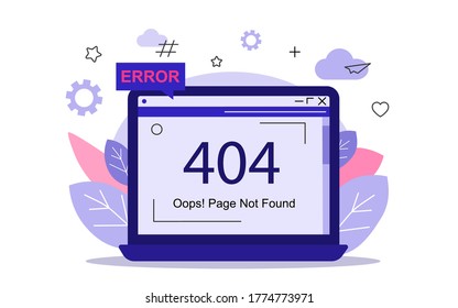 404 error page not found template on computer screen for webpage, landing page, illustrator vector EPS