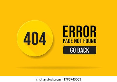 404 error page not found web page banner template. Pop up errors window. Isolated on yellow background. Vector illustration