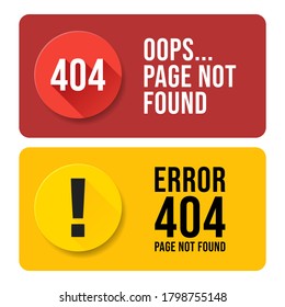 404 error page not found speech set. Pop up errors window. Isolated on white background. Vector illustration