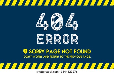 404 error, page not found in grunge style made of vector offroad tire prints. Lost internet connection, website under maintenance black dirty typography on yellow background.