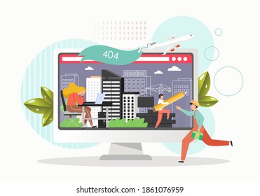 404 error page not found, webpage under construction, server error, website maintenance, flat vector illustration. Website repair services concept.