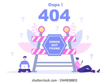 404 Error And Page Not Found Vector Illustration. Lost Connect Problem, Warning Sign, Or Site Breakdown. Landing Page Template