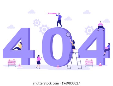 404 Error And Page Not Found Vector Illustration. Lost Connect Problem, Warning Sign, Or Site Breakdown. Landing Page Template