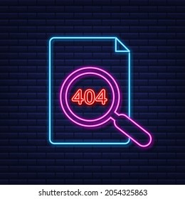 404 error page not found neon sign. Vector stock illustration
