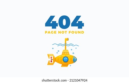 404 Error Page Not Found Illustration For Websites Under Construction. With Submarine Under Water And Periscope Illustration. Isolated