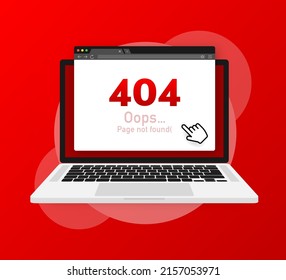 404 error page not found isolated in red background. Vector illustration
