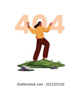 404 Error Page Not Found. cartoon vector illustration with woman character.