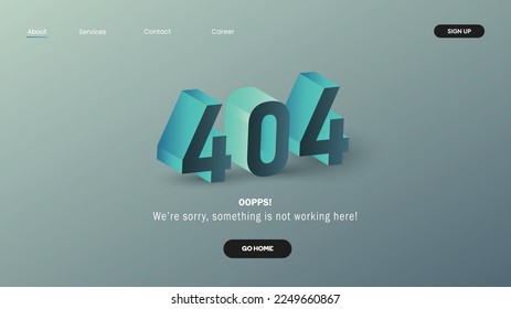 404 error page not found. System error, broken page. Page with a 404 error. 3D. Not working error lost not found 404 sign. Template for web page. Ui of broken code element. Opps something not working