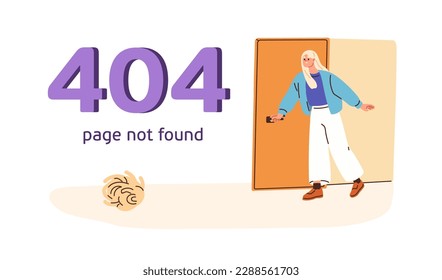 404 error, page not found, technical website problem. Creative web-site design for access and search failure message, warning text. Flat graphic vector illustration isolated on white background