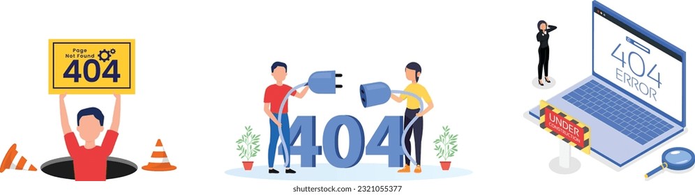 404 error page not found System updates, uploading, operation, computing, installation programs. system maintenance. Flat vector illustration modern character design. For a landing page, web page