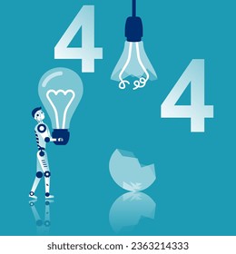 404 Error, page not found. Connection error. The robot is repairing a broken internet network. Not internet. Vector illustration flat design. 