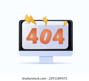 404 error page not found isolated in white background 3D illustration. Website 404 page creative concept. 404 web page error creative design. Modern 404 page not found concept