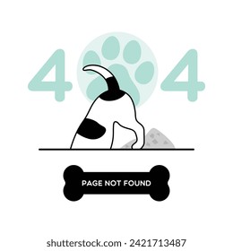 Página de error 404 no encontrada ilustración de excavación de Jack Russell Terrier, plantilla de fondo de dibujos animados de error 404, fondo de página de inicio de error creativo